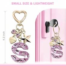 Cute Bling Keychain Initial Letter Butterfly Star Pink Purple Gift For Women Girls Bag Cup Charms Accessories-593312 - S-粉紅色 - 查看 4