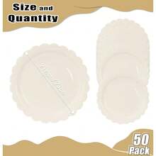 50 Pieces Green Paper Plates 9 Inch Green Scalloped Plates Disposable Dinner Plate For Wedding Shower Birthday Party-372722 - 象牙色扇貝形紙盤 - 查看 3
