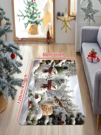 1/2 Adet Kardan Adam ve Ren Geyiği Halı, Noel Dekorasyonu, Yıkanabilir Zemin Matı, Oturma Odası/Yatak Odası/Mutfak/Kamp, İç/Dış Mekan Zemin Matı, Dikdörtgen, Tatil Dekorasyonu İçin Uygun
