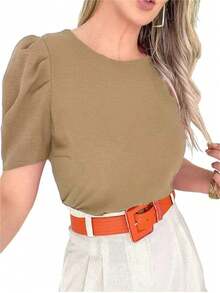 Duna Puff Sleeve Women's Blouse - 卡其色 - 查看 1