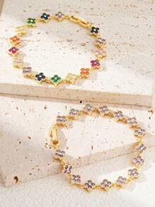 1 件彩色时尚奢华花卉锆石手链 - 橫豎連結式 - 查看 9