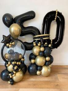 Bộ 67 quả bóng sinh nhật màu đen và vàng, bao gồm bóng bay số màu đen 32 inch, bóng bay cao su màu đen và vàng, thích hợp cho sinh nhật lần thứ 30, tiệc sinh nhật màu đen và vàng, tiệc chia tay cuộc sống độc thân, lễ tốt nghiệp, lễ kỷ niệm, trang trí tiệc - Nhiều màu - Xem 4