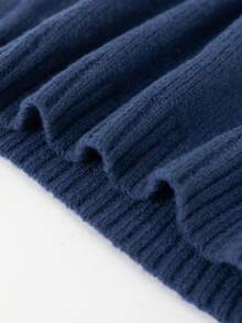 1pc Boys & Teens' Fashionable Solid Color Comfortable Casual Pullover Sweater, Suitable For Outdoor Or Indoor Wear, Warm And Thick, Autumn/Winter - Navy Blue - View 6