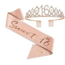 "Talk Thirty To Me" Sash & Rhinestone Tiara Set - 30th Birthday Gifts Rose Gold Glitter Birthday Sash For Women Birthday Party Favors
