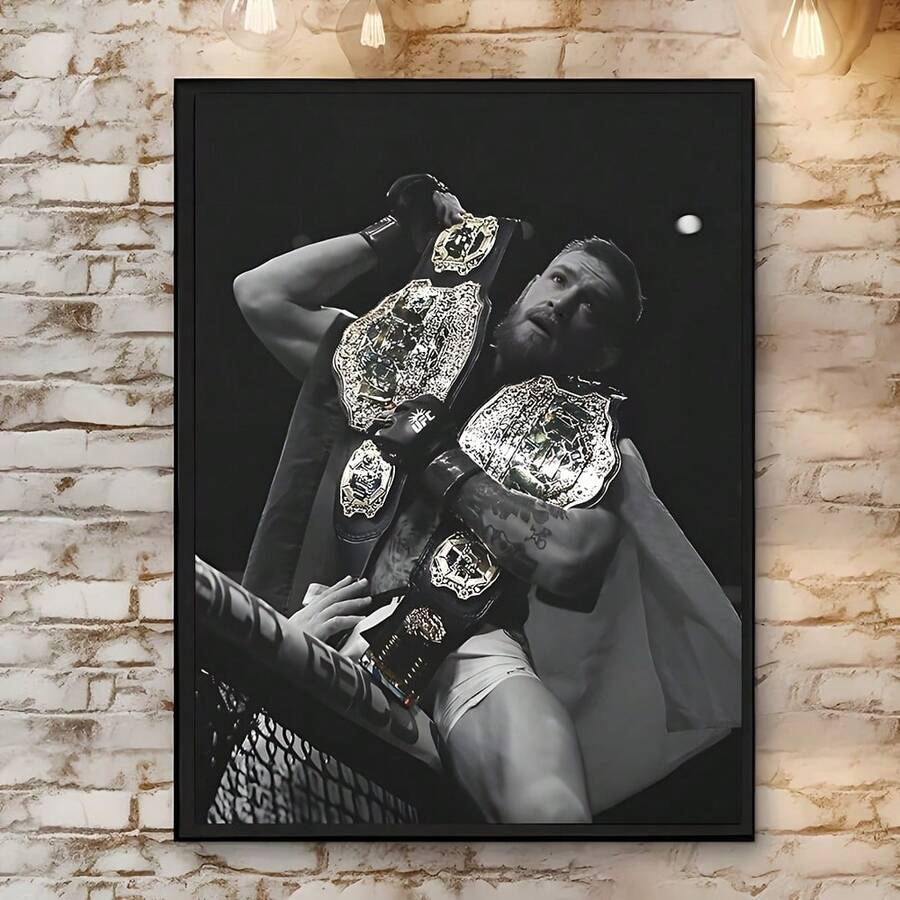 12x16 英寸无框帆布艺术海报 - Connor McGregor 双料冠军墙面装饰，适用于家庭、办公室或咖啡厅 - 送给 MMA 粉丝和男士的完美礼物 - 高品质印刷于耐用帆布上，卧室艺术品庆祝艺术品细致纹理，帆布墙面艺术 - 彩色 - 查看 1