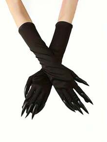 1pair Halloween Long Nail Ghost Gloves, Long Nail Role-Playing Arm Set, Black And White Design, Durable Polyester, Suitable For Theme Parties, Role-Playing Activities And Halloween Decorations, Halloween Costumes, Theme Event Accessories, Eerie Aesthetics, High-Quality Craftsmanship