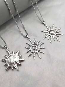 قلادة معلق الشمس من الصلب عديم الصدأ بلون ذهبي على الطراز البوهيمي قطعة واحدة - قلادة الشمس - مشاهدة 2