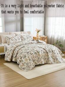 3pcs Floral Bedding Set (1pc Bedspread + 2pcs Pillowcases, Without Fillings), Lightweight, Soft & Skin-Friendly Polyester Fiber, Suitable For Bedroom, All Seasons, Great Gift Choice, Ideal For Spring & Summer - Multicolor - View 8