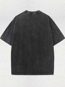 1 Piece, 230g Washed, Quirky Cat T-Shirt, Smoking Cat, Daily Wear, Spring Summer Fashion Comfortable Printed Crew Neck Top, Loose Casual Unisex Style, Machine Washable, Holiday Gift, Women's Washed Cotton T-Shirt, Women's Washed Cotton T-Shirt - 黑色 - 查看 2