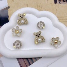6 件金色熊和花鞋夹，DIY 装饰运动鞋、帆布鞋、凉鞋、拖鞋，多用途鞋夹，节日和派对的绝佳礼物 - 金色 - 查看 4