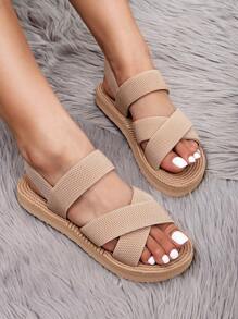 Women's Casual Khaki Flat Sandals, European And American Fashion Simple Slouchy, Suitable For Beach Vacation, College Students Back To School, Street, Travel, Middle Eastern Roman Style Versatile Commute, Lightweight Breathable Round Toe Flat Slippers, Spring/Summer