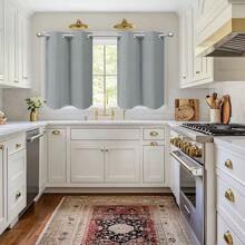 1pc/2pcs Blackout Short Kitchen Curtains, Suitable For Cabinet Sink Windows, Are Small Half-Curtains, And Also Applicable To RVs, Basements, Bathrooms And Sunrooms,Room Decor