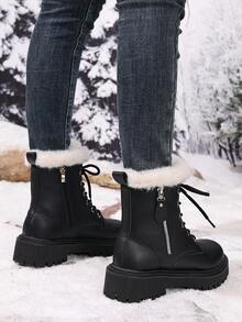 2026秋冬新款女靴，时尚百搭休闲女式踝靴，黑白女式短靴，学院风女鞋，简约女靴，时尚女式踝靴，经典女式短靴，骑马靴 - 黑色 - 查看 2