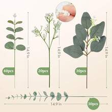 120 Pcs 4 Kinds Mixed Eucalyptus Greenery Stems, Baby Breath Flowers Artificial Bulk And Greenery Stems For DIY Bouquets Wedding Home Floral Decor