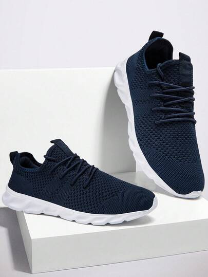 Men's Mesh Breathable Sneakers Lace Up Flat Shoes Training Tennis Shoes Walking Shoes Comfortable And Lightweight Athletic Shoes Blue_White