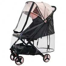 1pc Transparent Baby Stroller Rain Cover, Made Of EVA Material, Windproof, Waterproof, Dustproof, Snowproof, Insect-Proof, Elastic, Breathable, Easy Installation, Dual Zipper Design, Convenient To Use. 95% Of Models Are Suitable For All Seasons. - Clear - View 1