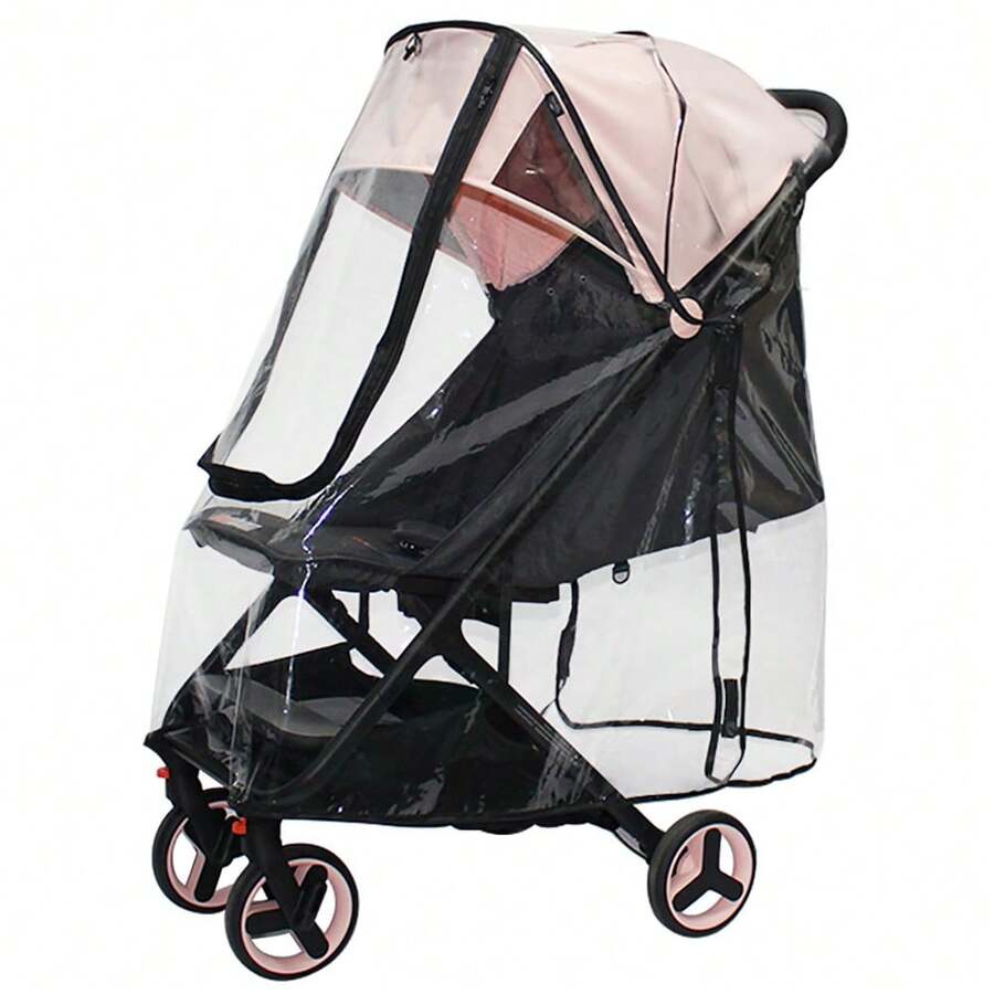 1pc Transparent Baby Stroller Rain Cover, Made Of EVA Material, Windproof, Waterproof, Dustproof, Snowproof, Insect-Proof, Elastic, Breathable, Easy Installation, Dual Zipper Design, Convenient To Use. 95% Of Models Are Suitable For All Seasons. - Clear - View 1
