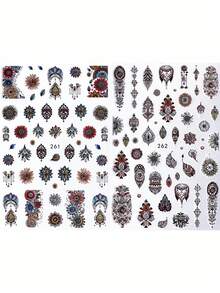 2/6 件 3D 波西米亚风格指甲贴纸，神秘哥特式曼陀罗花卉印花贴花雕刻美甲装饰贴片，美甲配件工具，美甲用品 - 彩色 - 查看 13