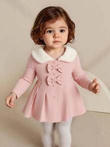SHEIN Elladie kids 女宝宝蓬松领蝴蝶结装饰风衣，秋冬