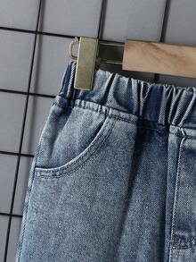 1pc Kids' Casual Tapered Medium Wash Blue Jeans, Suitable For Spring, Summer, Autumn - Medium Wash - View 5