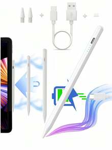 2024款iPad兼容触控笔，适用于iPad Air 11、Air 13、M2、Pro 13、11、M4、5/6/7/8/9/10代、Air 3/4/5、Mini 5/6，具备防误触功能和120mAh可充电电池 - 彩色 - 查看 11