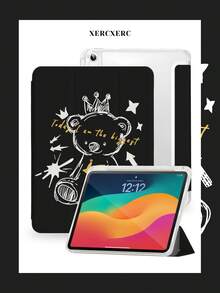 xercxerc Cute Cartoon Bear With Crown, Stars, Arrows, And "Today I Am The Biggest" Text Printed On Black Background. PU Flip Cover With TPU Soft Back, 3-Fold Stand, Built-In Pencil Slot, Shockproof And Drop Protection, Auto Wake/Sleep Function. IPad Air 11inch Case, IPad A16 Case, IPad Case 9th/10th/11th Generation, IPad 10th Generation Case, Fall IPad Case, Halloween IPad Case, Back To School IPad Case For IPad Pro 12.9/11/10.9 (2025/2024), IPad Air 10.9/10.5, IPad Mini 8.3, Galaxy Tab S10+/S9+/S9/S8+/S8/S7 FE /A9/A8/A7+ - màu đen - Xem 2