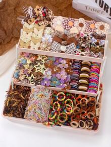 860pcs Vintage Girl Hair Accessories Set, Including Bowknot Hair Clips, Flower Hair Pins, Rabbit Ear Hair Scrunchies, Rhinestone Clover Side Clips, Y2K Star BB Clips, Mini Claw Clips And Towel Circle Elastic Hair Bands, Suitable For Girls' Daily, Party, Outing To Create Cute Retro Styles - Must-Have For Slouchy People