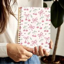 1 pezzo Quaderno con fiocco a forma di ciliegia - Rosso, a righe, 14x21cm, perfetto per lavoro, scuola, regali per donne, 50 fogli 100 pagine