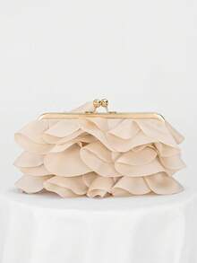 Women's Elegant Floral Petal Clutch Bag, Ruffle Design Handbag For Evening Party, Apricot Color Purse, Suitable For Wedding/Vacation/Formal Event/Prom, Comes With Chain Strap, Random Petal Shape, Wedding Items - Apricot - View 6