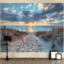 2D Polyester Fiber Beach Sunset Backdrop Banner, Coastal Landscape Wall Decor, Blue Sky & Ocean Theme Party Supplies, Suitable For Indoor & Outdoor Celebrations, Birthday & Anniversary - Multicolor - View 4