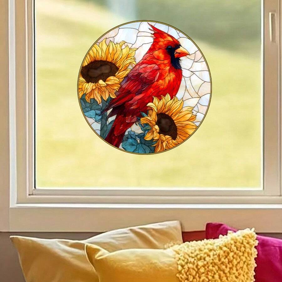 Adesivi decorativi per finestre - Cardinali rossi e motivi floreali, pellicola adesiva per finestre, pellicola decorativa trasparente per privacy per casa, camper, ufficio - Facile da applicare e rimuovere, decorazione resistente alle intemperie, adesivi per finestre, effetto vetro colorato, decalcomania rimovibile, decoratori per la casa, decalcomania a motivo di uccelli, pellicola ad alta trasparenza, adesivi per pareti di camper, adesivo per pareti, decorazione per la stanza