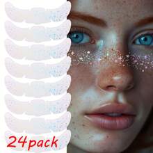 24/12/6/4/2/1片闪光雀斑银色闪光雀斑面部纹身发光仿斑点女士临时假雀斑