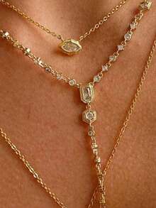 1pc Layered Crystal Gold Tone Necklace, Elegant Minimalist Style, Shiny Color, Fashion Jewelry For Women, Ideal Gift For Valentine's Day Or Birthday, Suitable For Daily Wear Or Special Occasions - Vàng - Xem 1