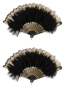 D EXCEED 1/2/4/6 件 20 年代复古折扇 洛丽塔服装用手扇 复古羽毛折扇 舞台走秀扇 下午茶舞蹈人造羽毛扇 - 玫紅色 - 查看 8