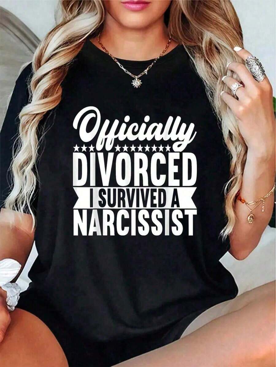 100% Cotton Divorce Party Divorce Women Just Divorced T-Shirt -  Summer Tops Office Outfits For Women, Vacation Outfits Woman Graphic Tees Women - 黑色 - 查看 1