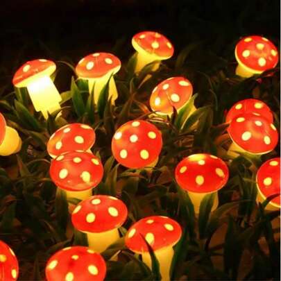1 pieza Luces de cadena LED, bombillas con forma de hongo rojo, serie de plantas, cadena de luces decorativas de colores, adecuada para decoración de habitaciones