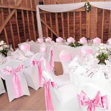 10pcs Pink Satin Chair Bow Sashes Wedding Chair Ribbon Bow Silk Chair Knot Ties For Reception Restaurant Event Banquet Party Hotel Decorations - Pink - View 10