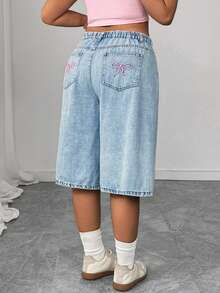 Pantaloni di jeans larghi e ampi da donna taglie comode in stile Y2K con ricamo di farfalle sulle tasche