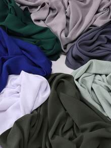 1pc Women Solid Color Crinkled Everyday Hijab, Opaque Headscarf For Dress - Multicolor - View 3