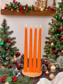 4pcs Long Orange Scented Candles Set, Soybean Wax Scented Candle, Suitable For Wedding And Christmas Decoration, Indoor Room Decoration, As Holiday Gifts, For Best Friends, Graduation Party, Birthday Party Decoration, Mother's Day Gift.Christmas Slender Candle Home Decoration Candle Stand