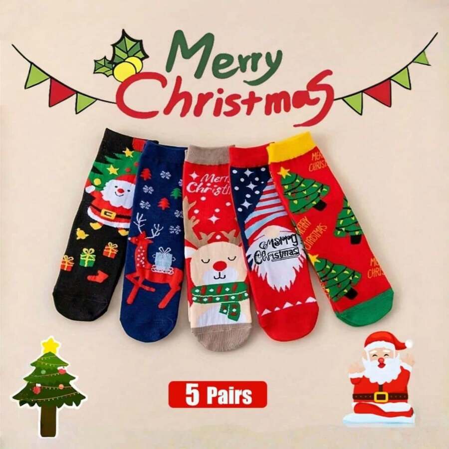 5 Pairs Christmas New Coral Fleece Socks, Soft & Comfortable House Socks, Sleepwear Socks For Women, Autumn/Winter