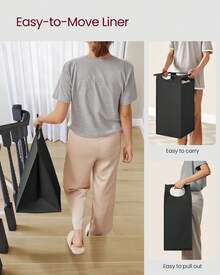 VASAGLE Laundry Hamper, Laundry Basket, Laundry Sorter With 3 Pull-Out And Removable Bags, Shelf, Metal Frame, 3 X 10.6 Gallons (40 L), 36.4 X 13 X 28.4 Inches - 黑色+鄉村棕 - 查看 7