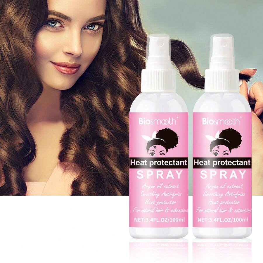 2 X 100ml Heat Protection Hair Mist - Professional Heat Protectant, Leave-In Conditioner, Anti-Frizz, Glossy Hair - Baby Pink - View 1