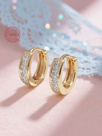 Artepollo 1pc 925 Sterling Silver Square Zirconia Hoop Earrings, Dazzling, Gift Box Packaging, Elegant & Refined, Suitable For Daily Or Holiday Wear, Gift For Girls, Friends, Back To School