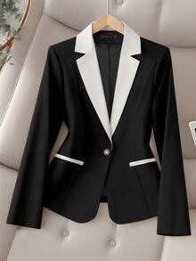 Áo khoác Blazer cổ điển màu tương phản cỡ lớn, phù hợp mặc đi làm, đi chơi, mặc hàng ngày - màu đen - Xem 1