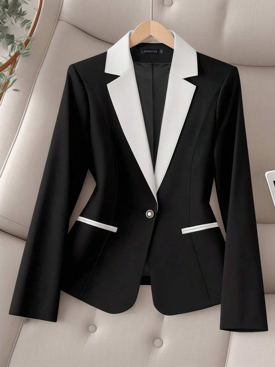 Áo khoác Blazer cổ điển màu tương phản cỡ lớn, phù hợp mặc đi làm, đi chơi, mặc hàng ngày - màu đen - Xem 1