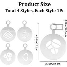 4件套不锈钢咖啡拿铁艺术模具套装，创意图案（咖啡豆、树叶、心形、树叶），非常适合DIY卡布奇诺和热巧克力装饰。可重复使用，食品级，易于清洁。非常适合家庭咖啡师和咖啡店。模具，烘焙模具 - 银色/金色/黑色