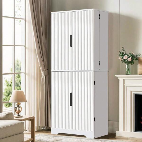 Kitchen Pantry Cabinet 67.7" Height, Freestanding Cupboard With Drawer, Sliding Storage Rack, And 7 Hanging Shelves For Dining Room, Laundry, White,Natural Oak