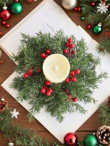 1 Stück Weihnachtskerzenring Kranz mit künstlichen Tannenzweigen & roten Beeren, Künstlicher Stechpalmenbeeren Kerzenhalter Girlande, Künstliche Grünpflanze Kerzenring Weihnachtskugeln, Weihnachtsdekoration für Zuhause, Wohnzimmer, Schlafzimmer, Raumdekoration, Hochzeitsdekoration, Jahrestags-Geschenk, Weihnachtsdekorationen, Weihnachtsgeschenke, Weihnachtsdekoration