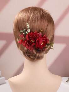 1 件优雅复古花卉新娘发梳，适合乡村写真、泼水节、波西米亚风等场合，聚酯纤维材质，四季皆宜，也可用作学生用品、婚礼配饰等。